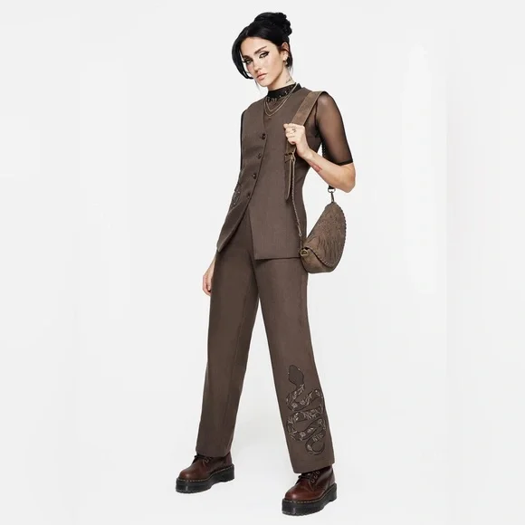 Gaia Linen Blend Snake Embroidered Longline Waistcoat - size US12/UK 16 - Picture 8 of 8